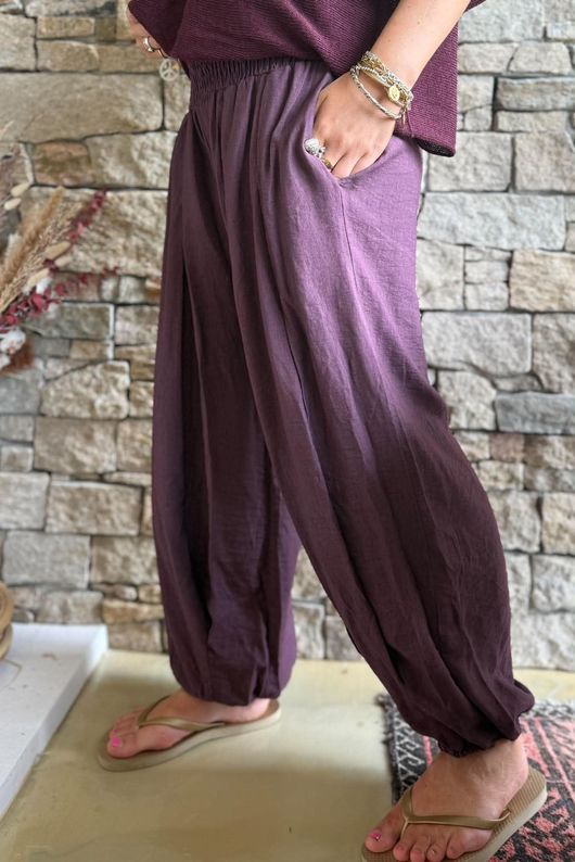 Basso Shirring Genie Pant Deep Damson